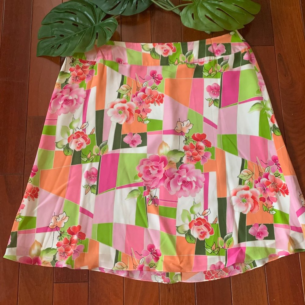 S.L.B. 100% Silk Pink Rose Skirt